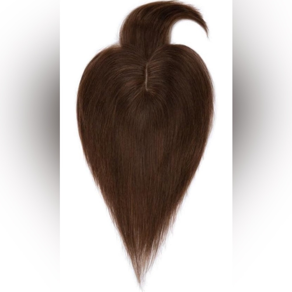 18” Real Human Hair Long Straight Toppers Silk Base Clip in (Medium Brown)